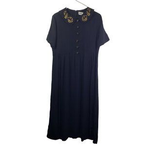 J.B.S. LTD. Large Black Vintage, Shift, Peter Pan Collar, Embroidered Dress